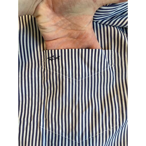 Paul & Shark Button Shirt 42 Large Yachting Striped Long Sleeve Performance Blue - Picture 4 of 13